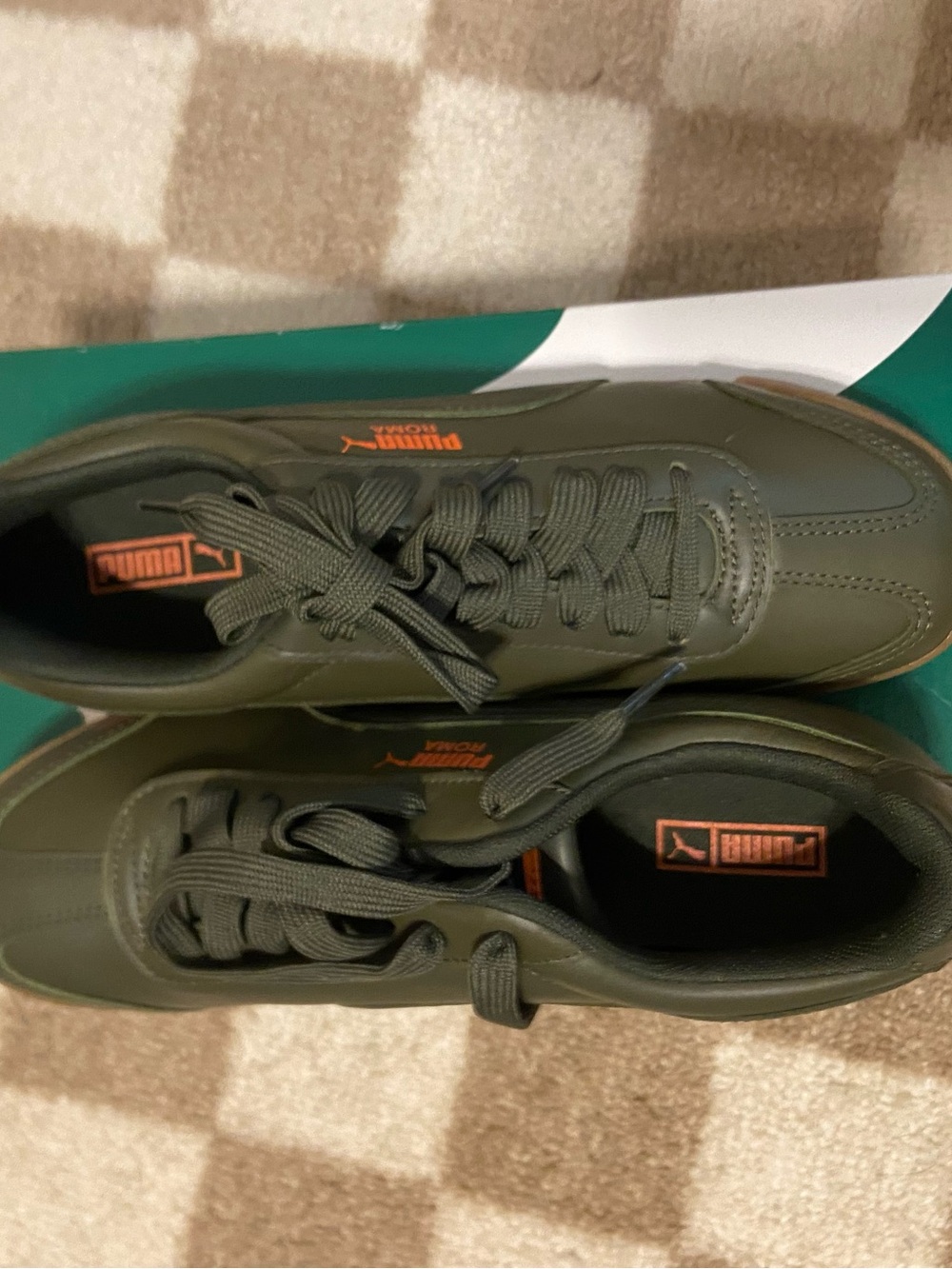 Puma Men’s Low-Top Sneakers in Olive Green with Orange Accents